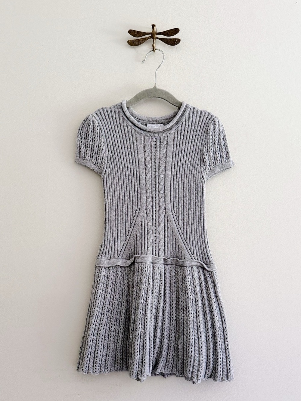 Mayoral Chic Cable Knit Short-Sleeve Dress in Light Gray kids size 5